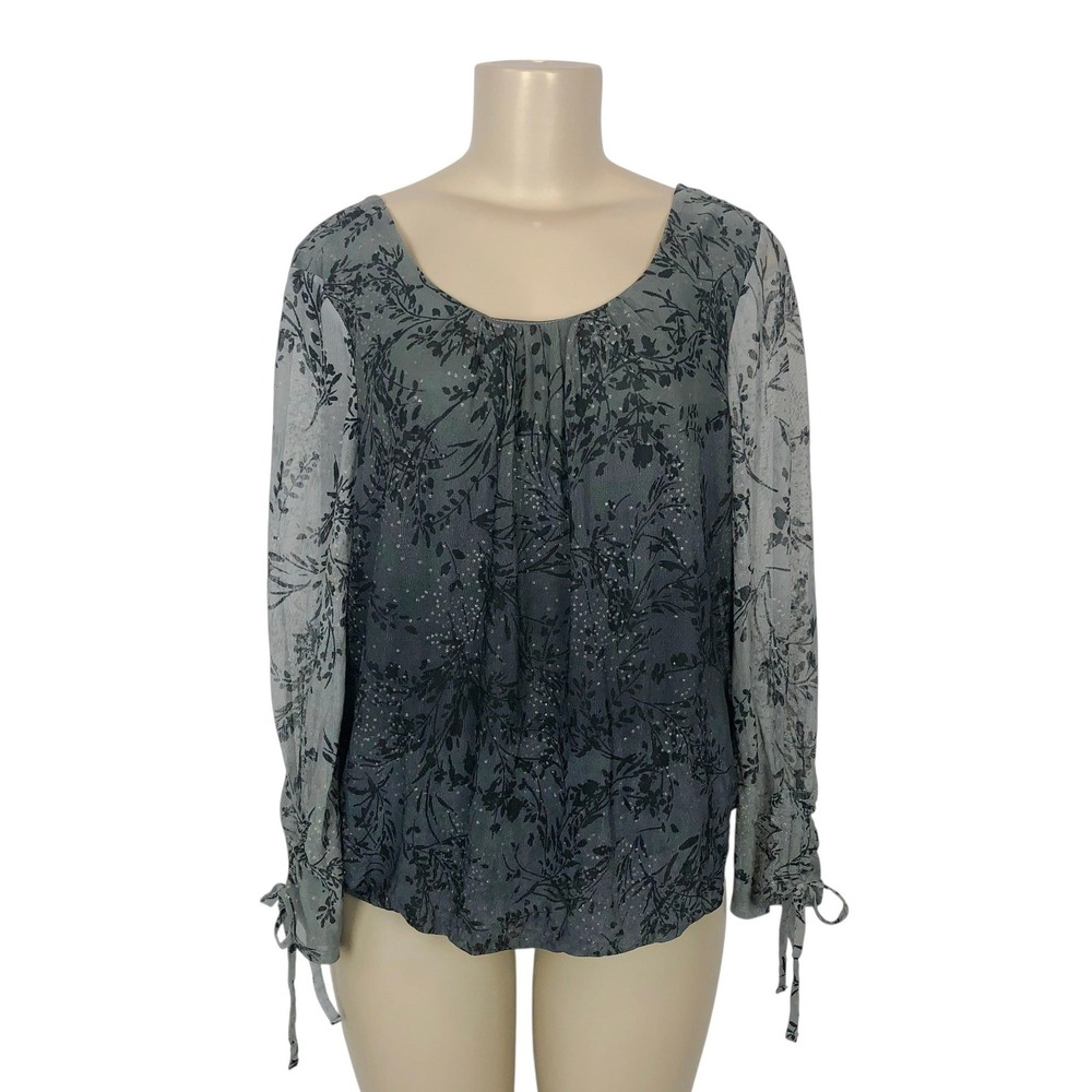 Zac & Rachel Metallic Floral Mesh Blouse Top Medium Whimsigoth Fairy Grunge